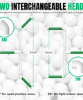 Portable Golf Ball Sweeper With Self Standing No Bend Design Modular PVC Ball Collector And Picker Upper showing interchangeable heads.