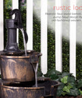 Rustic Two Tier Barrel Outdoor Water Fountain With Chill Cascading Flow For Patio Yard Porch Or Landscape Bronze Finish 27 Inch Tall Easy Setup Garden Decor
