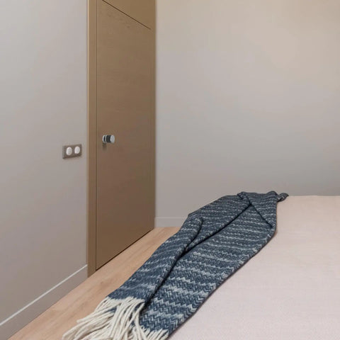 European Style Beefy Ball Deadbolt Lock Single Cylinder Key Entry For Bedroom And Study Door on a sleek light brown door.