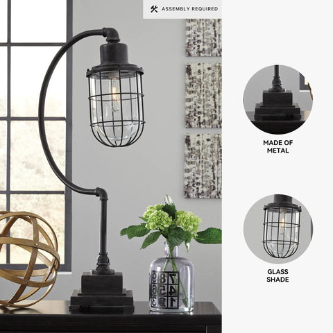 Industrial Metal Desk Lamp With Glass Shade Black Antique Finish Vintage Style Office Light With Easy On Off Switch