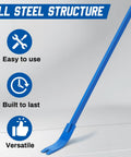 Beefy All Steel Crow Bar Nail Puller For Demolition And DIY Home Renovations Woodworking 56 Inch Pry Bar With Vibrant Blue Finish