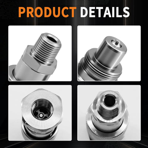 GLOCRORET 3/8-inch 10,000 PSI hydraulic quick coupler set with dust caps, collage showing front, side and close-up views.