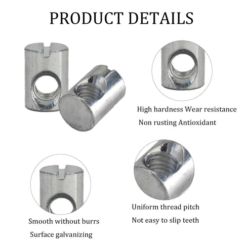 Top Shelf Cross Dowel Barrel Nuts M6 X 14 Millimeter Zinc Plated Furniture Hardware Connectors showing high-quality steel design.