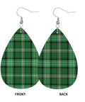 Totally Fire Green Grid Teardrop Faux Leather Dangle Earrings With Silver Plated Hooks lightweight plaid design