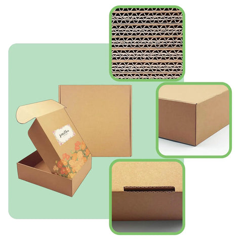Heavy Duty 20 Pack Of 10X10X3 Inch Brown Corrugated Cardboard Shipping Boxes With Smooth Finish Edges showing various angles and details.