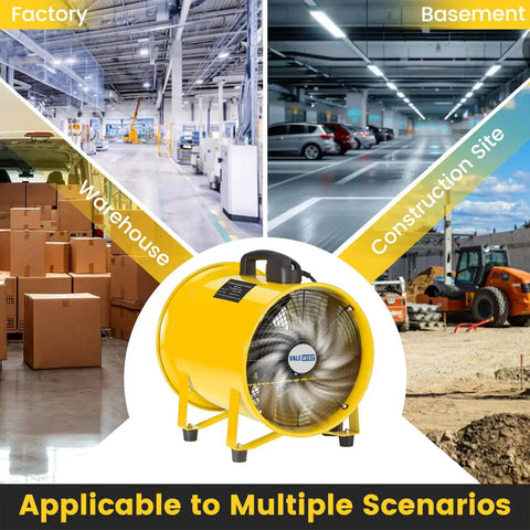 Heavy Duty 8 Inch Air Mover Portable Ventilation Fan With 3500RPM Copper Motor Delivers 1000CFM Airflow, ideal for factory, warehouse, basement, and construction site use