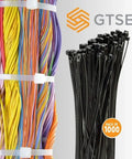 Beefed Up Heavy Duty 12 Inch Black Zip Ties Bulk Pack 1000 Count, shown beside colorful bundled cables.