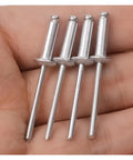 Four dome head blind rivets from 240 Piece Aluminum Alloy Rivets And Fasteners Set for home, auto, and furniture use.