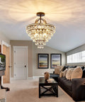 5 Light Crystal Chandelier Ceiling Light Fixture Semi Flush Mount Black Finish, E12 Indoor Lighting in modern living room