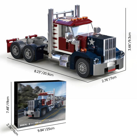 Epic Classic American Semi Truck Building Kit For Kids And Adults With 269 Pieces In ABS Plastic Realistic Long Nose Tractor Trailer Model With Detailed Grille Hood And Detachable Trailer, front view