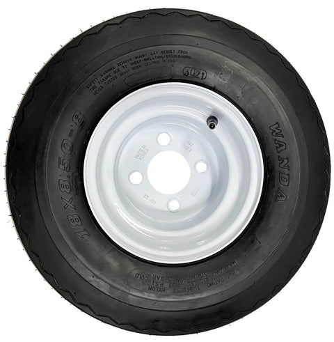 Four Pack 8 Inch White Golf Cart Wheels And 18X8.5-8 4 Ply Sawtooth Tires Set Fits Club Car Ez-Go Yamaha With 4 Lug On 4 Inch Bolt Pattern