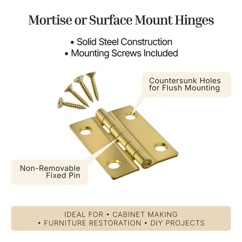 Slick Tight Fit Heavy Duty Solid Brass Finish Butterfly Butt Hinges 2x1.5 Inch Pack Of 2 For Flush Mount Cabinet Doors And Antique Furniture Woodworking Fixtures