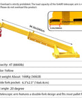 Heavy Duty Forklift Jib Boom Crane With Four Ton Capacity And Telescopic Boom Hook Hoist, 94.5 inch telescopic arm in yellow.