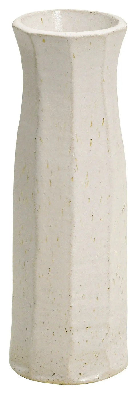 MR-1-2503 Hechimon Large Vertical White Vase Ceramic Beveled Pottery Granite White Finish Shigaraki Style Cool Home Decor