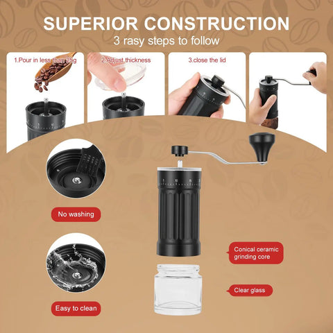 Manual Coffee Grinder With 40 Adjustable Settings Portable Conical Burr Grinder For Espresso On The Go 30g Capacity For Travel Camping Office And Home Use Glass Jar For Easy Viewing
