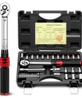 One Quarter Inch Drive Torque Wrench Set With Thirty Two Bit Sockets And Micro Adjustable Click Wrench in case