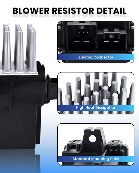 Detailed view of blower motor resistor showing electric connector, heat dissipation, and mounting for 2007-2013 Chevy GMC models.