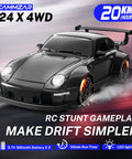 1 to 24 Scale RC Drift Car With 4WD Drive, Lights, And Realistic Drifting Action, Top Speed 20 KMH, Black, front view