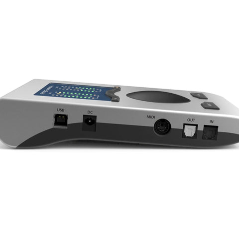 Back view of Portable Studio USB Audio Interface With 4 Analog I/O, 2 Headphone Outputs, ADAT I/O, MIDI I/O, USB 2.0, TotalMix FX.