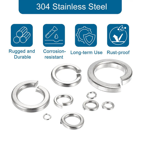 540 Piece Split Lock Washer Kit In M2 M2.5 M3 M4 M5 M6 M8 M10 M12 Sizes Pro Grade 304 Stainless Steel Rust Resistant For DIY Projects And Quick Fixes For All Your Repair Tasks, split lock washers