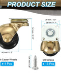 1.5 Inch Ball Caster Wheels Set Of 4 For Furniture, 360 Degree Swivel Top Plate Casters In Gold Finish, 298 Lbs Total Capacity, 99 Lbs Per Caster, M4 Screws Included, Smooth Quiet Rotation For Easy Mobile Furniture