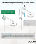 Diagram showing adjustable height feature of Stainless Steel Shower Faucet Set Wall Mounted With All In One Triple Function System.