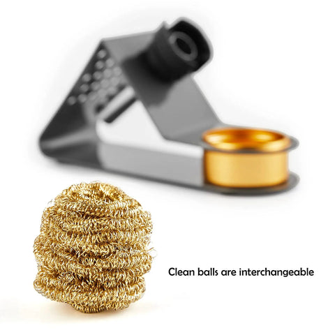 Premium Soldering Iron Holder With Brass Coil Tip Cleaner Kit No Water Needed Black Heavy Duty Stand and Brass Cleaner