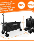 Beefy 300L Collapsible Wagon Cart With All Terrain Beach Wheels Foldable Shopping Utility Cart Heavy Duty 480 Lbs Load