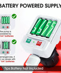 Battery compartment of gas transfer pump showing four AA batteries and on-off switch for Gas Transfer Pump With Auto Stop Sensor