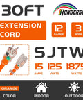 Weatherproof Indoor Outdoor Extension Cord With Lighted End UL Certified 12 Gauge 30ft 3 Prong SJTW Power Cable graphic
