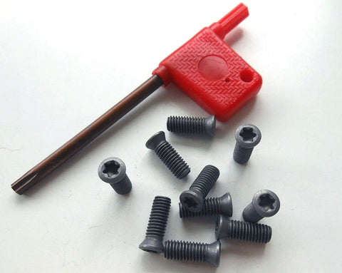 Heavy Duty 12-Piece M4.5 X 16mm Torx Insert Screws For Carbide Lathe Tool Blocks and Precision Machines Includes Free Driver on white background.