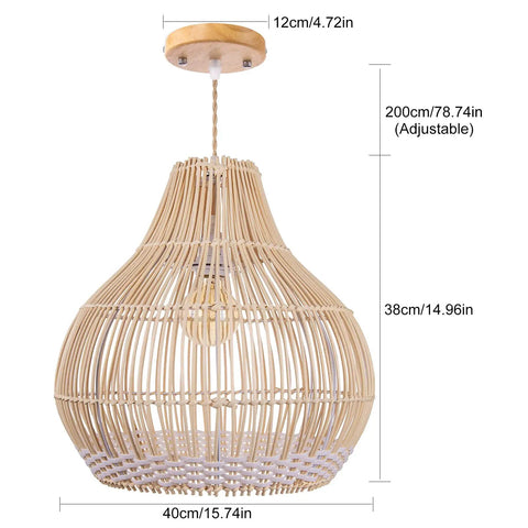 White Rattan Pendant Light For Kitchen Island And Living Room, Coastal Round Wicker Chandelier dimensions illustration