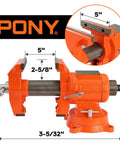 Heavy Duty Bench Vise With 5 Inch Jaw Opening And 360 Degree Swivel Base Anvil For Woodworking And Pipe Work Utility Combination Vise