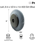 Works Like A Dream Heavy Duty 6 Inch Radial Bristle Brush 400 Grit Blue Type C with Telescoping Wheel Arbor Reducer, side view