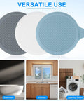 M METERXITY 4-Pack 5.9 in Silicone Tub Stopper in grey, white, and blue for versatile drainage use in bathroom, kitchen, and laundry.