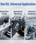 Top Tier Grease Fittings Kit With 100 Pieces Of Galvanized Steel Zerk Nipples Featuring Sae Metric Npt Styles In Straight 45 And 90 Degree Configurations Perfect For Auto Tractors Machinery Heavy Equipment And Daily Garage Jobs Under Any Conditions, shown on automotive, agricultural and industrial equipment