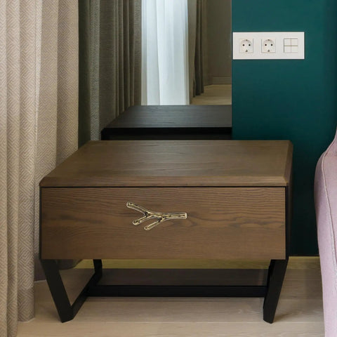 Wooden cabinet with a Branch Shaped Cabinet Handles Four Piece Set Vintage Retro Metal Drawer Knobs For Wardrobe Kitchen Bathroom Cupboard Easy Install Single Hole Mount Classic Furniture Pulls For Cabinets And Doors installed.