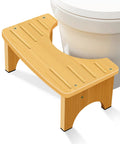 Eco Friendly Bamboo Toilet Stool Six Point Five Inch For Bathroom Squat Potty With Dual Anti Slip Feet next to toilet