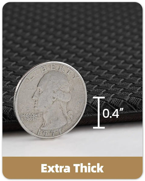 Close-up of 0.4-inch thick Anti Fatigue Kitchen Mat Set Of 2 Cushioned Foam Rubber Runner Mats, texture detail with coin for scale.