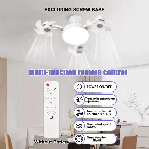 Socket Fan Light With Remote And Dimmable Led Screw In Ceiling Fan offering three slick speeds in a modern living space.