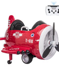 Red Ride On Airplane With Remote Control For Kids, 12V Battery Powered Toddler Car showing joystick steering and realistic design