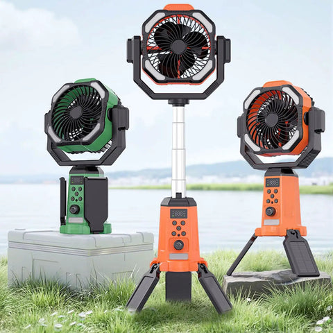 Portable Camping Fan With Built In Power Supply Three Speed Settings Lightweight ABS Plastic Body Anti Slip Base in outdoors