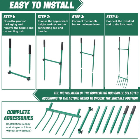 Assembly steps for Heavy Duty Garden Broadfork With Dual Handles, 59 Inch Long Steel Pitch Fork, 16 Inch Wide Broadfork With 6 Steel Tines