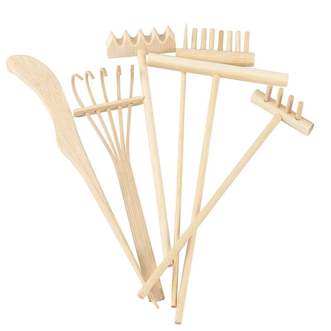 Mini Zen Garden Rake Tools Set With 24 Pieces, Bamboo Sand Rakes for Desk, various rake styles for meditation and stress relief.
