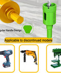 Colorful Five Piece Diamond Hole Saw Set With Spring Pilot Bit for Ceramic Porcelain Tile Marble Granite Brick Wall Dry Brazing Diamond Drill Bits 5/8 To 1-3/8 Inch Color Coded showing the triangular handle and compatibility with discontinued models.