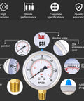 BPSSDI 0-30 psi glycerin-filled pressure gauge with 2.5 in dial, 1/4 in NPT lower mount, 304 stainless steel case