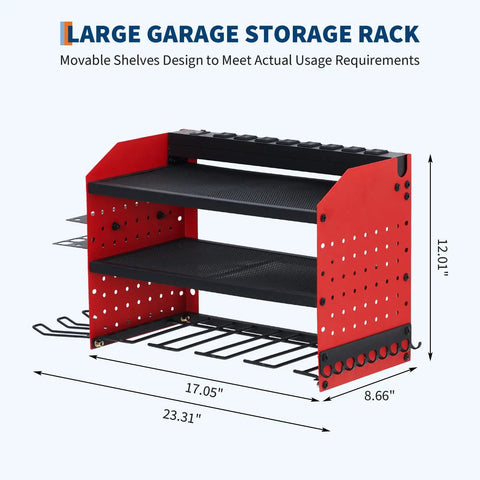 Heavy Duty Tool Organizer Wall Mount With Charging Station For Garage Three Layer Storage Rack With Four Drill Holders
