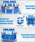 Two Pack Low Beach Chairs With 5 Position Recline Backpack Portable Folding Chairs with cooler bag and storage pocket detail.