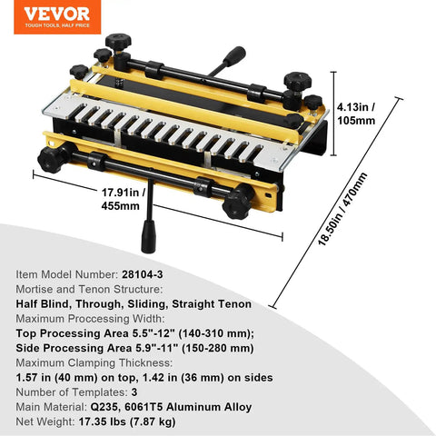 Rock Solid Dovetail Router Jig 12 Inch Width with durable aluminum base for precise mortise joints in woodworking.