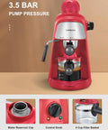 Solid Espresso And Cappuccino Machine Brings Super Quick Heat To Your Kitchen Counter, 3.5 bar pump with water reservoir and control knob.